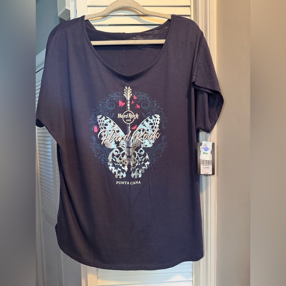 Brand New with tags.   Hard Rock Cafe Punta Cana Butterfly Tee - Navy Blue